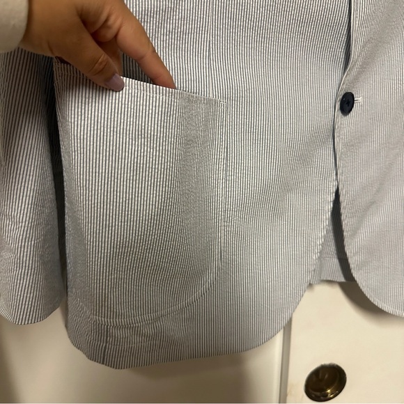 SAVILE ROW CO maddox stripped Blue cotton Blazer Men’s size 42L - Picture 4 of 7